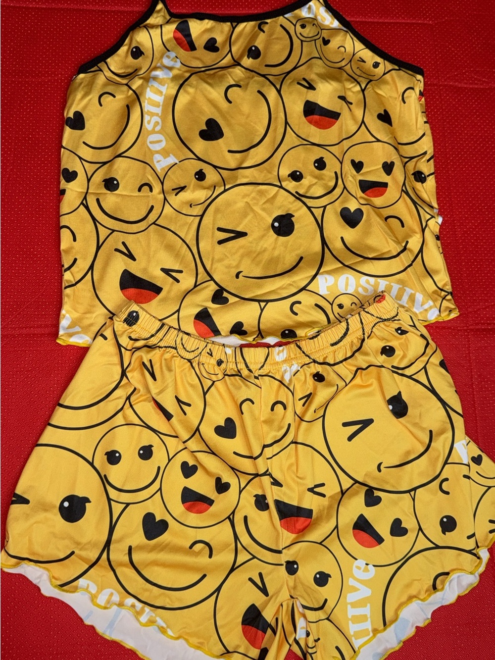 Yellow Emoji Print Pajama Set